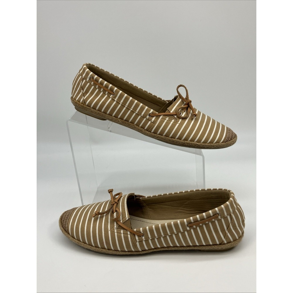 Pierre Dumas 10 M Tan White Striped Boat Shoes Espadrilles Nautical Yacht‎ Prep